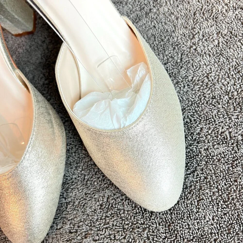 Touch Ups Womens 8M Amanda Champagne Gold Closed Toe Block Heels Pumps Shoes - Picture 4 of 13